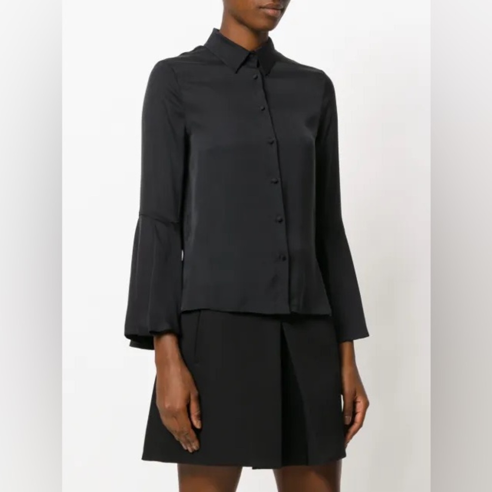 Alice + Olivia Myrtle Trumpet Sleeve Black Silk Blouse XS